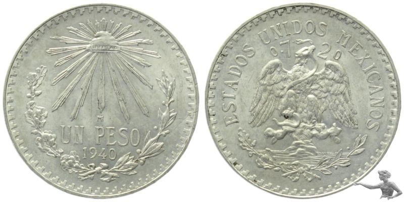 Mexiko Un Peso 1940 in wunderschöner Erhaltung